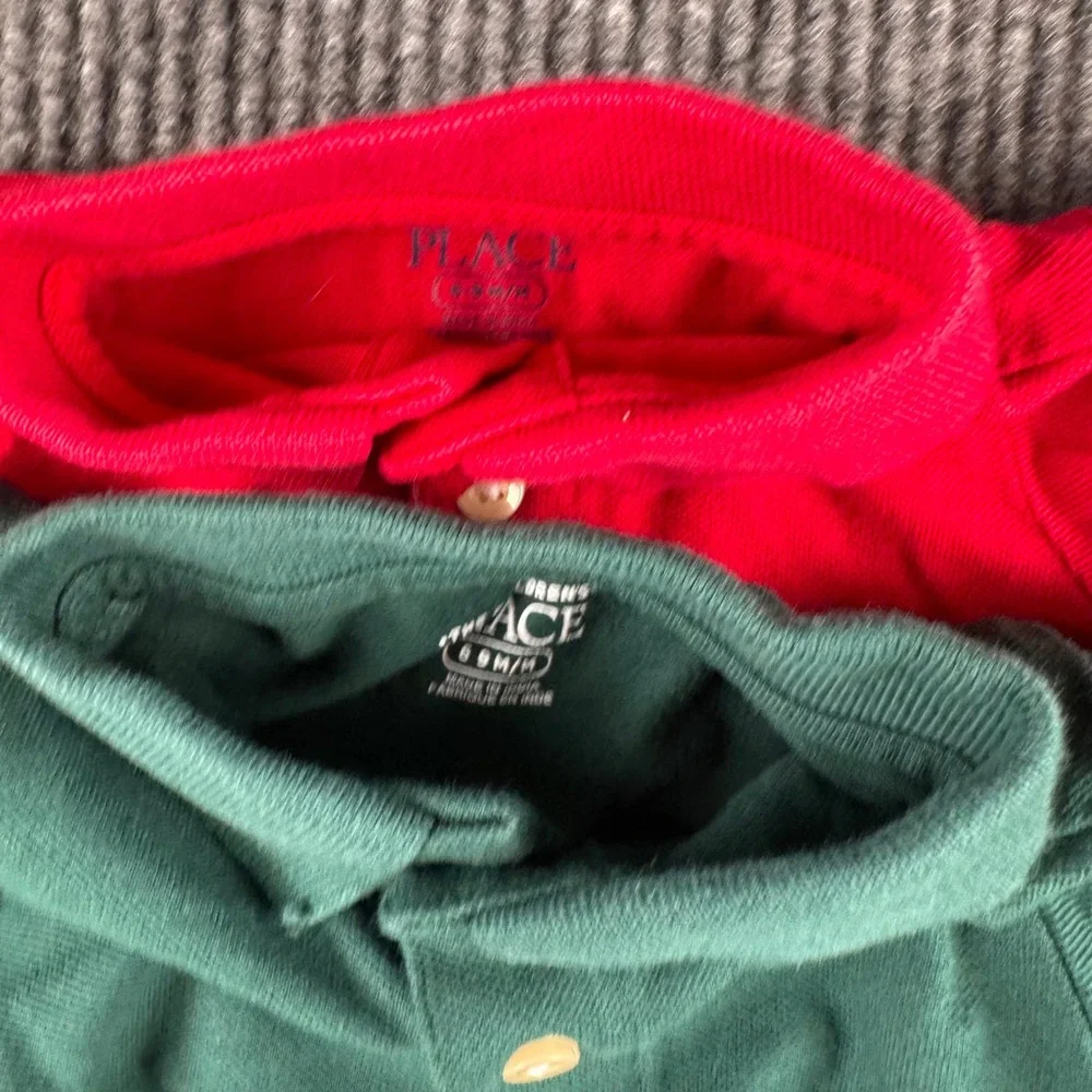 The Childrens Place Kids 6-9M Red and Green Pique Polo Shirts 2 Pack‎ 925